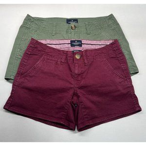 Women's American Eagle Outfitters 1 Olive Green 1 Red Stretch Shorts - Size 0